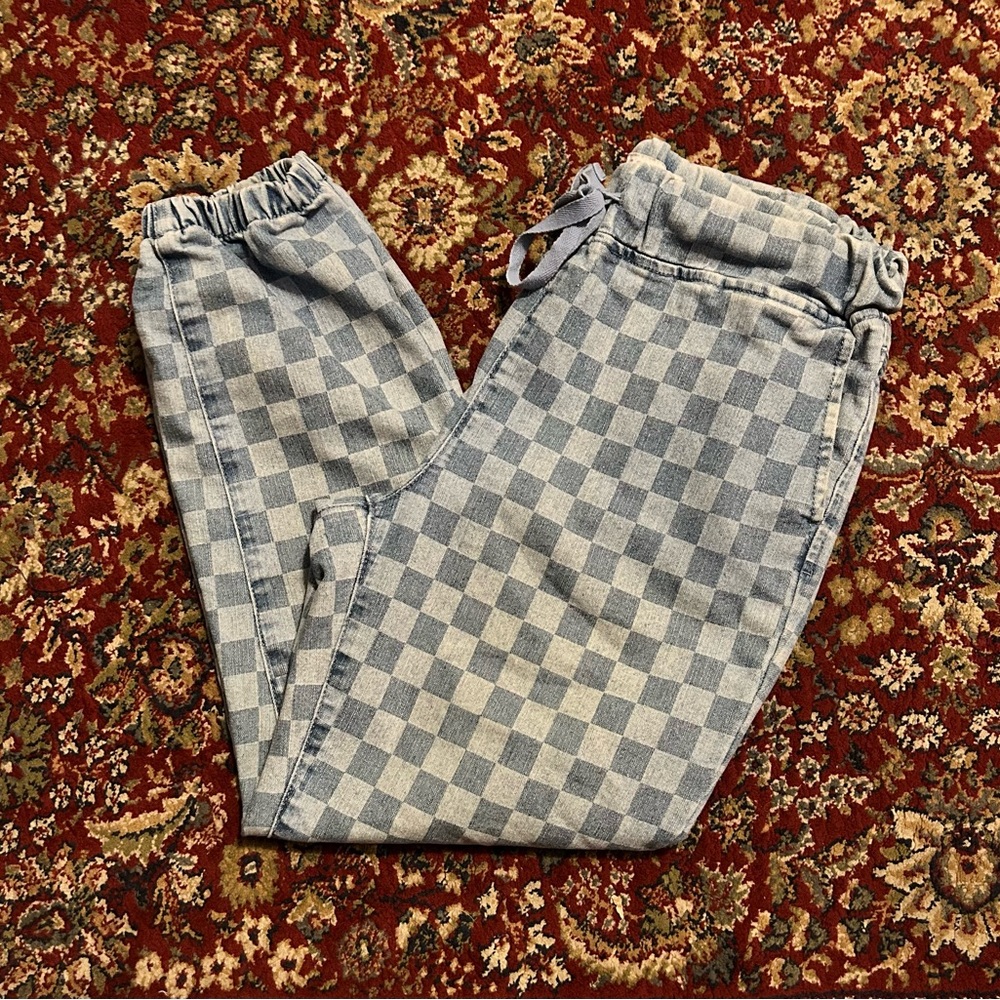 Tinseltown Blue denim Checkered Pants joggers